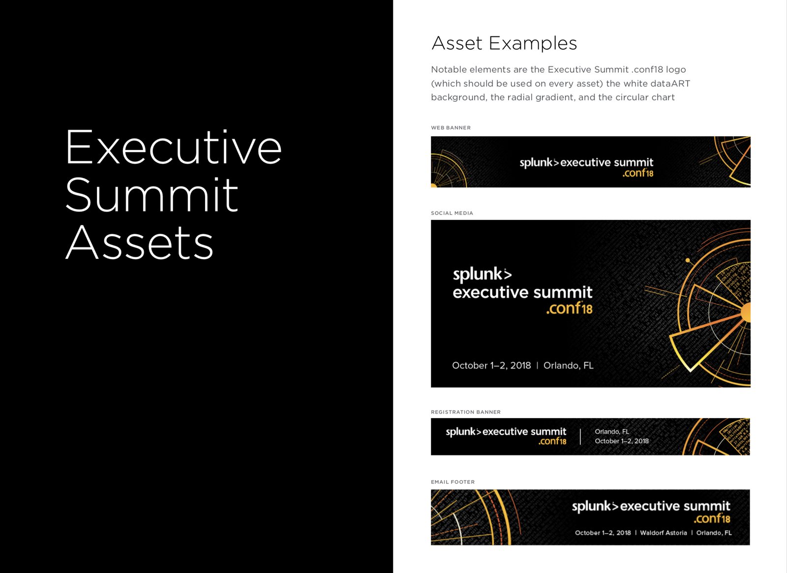 A sheet of Executive Summit asset examples: a web banner, a social graphic, a registration banner and an email footer.